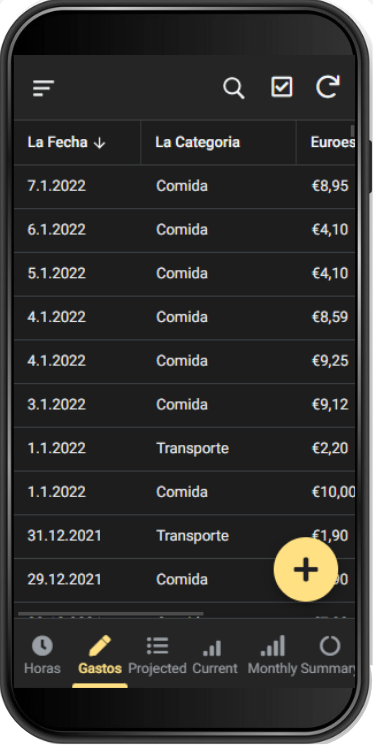 Expense Tracking App — data view